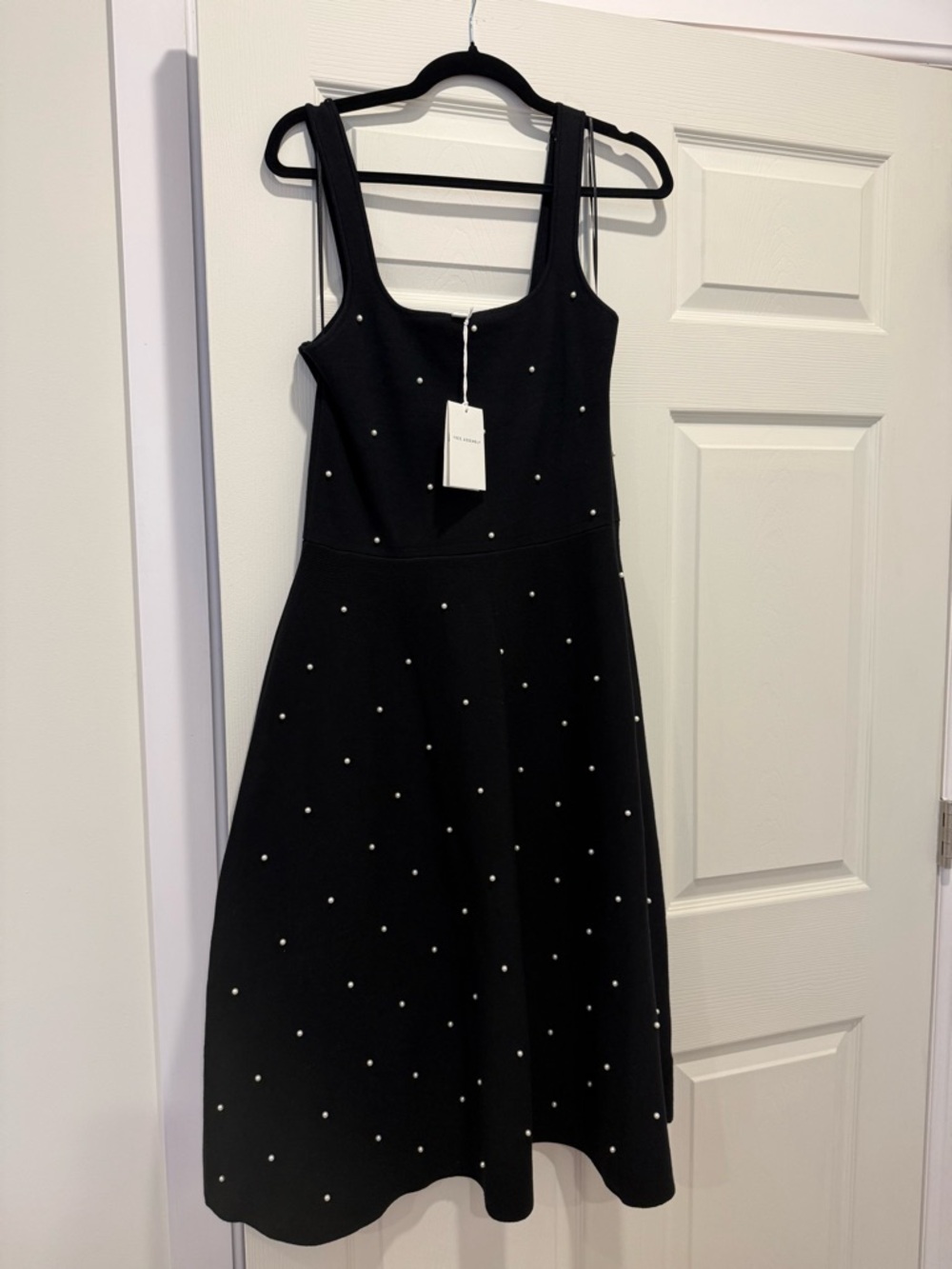 Black Pearl-Embellished Midi Dress
